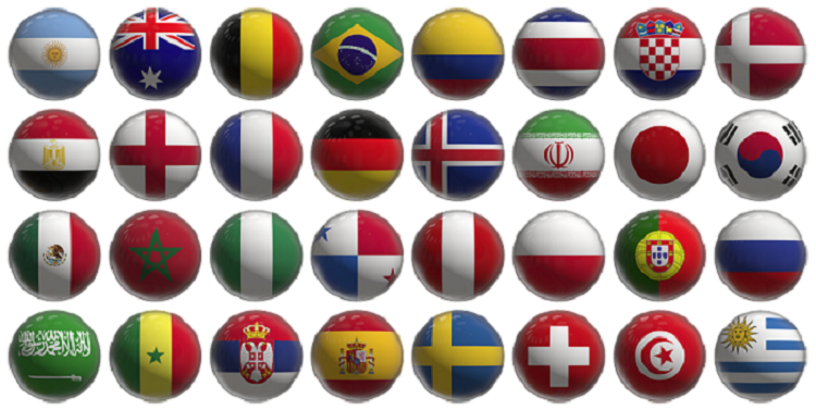 Countries' flags as round soccer balls