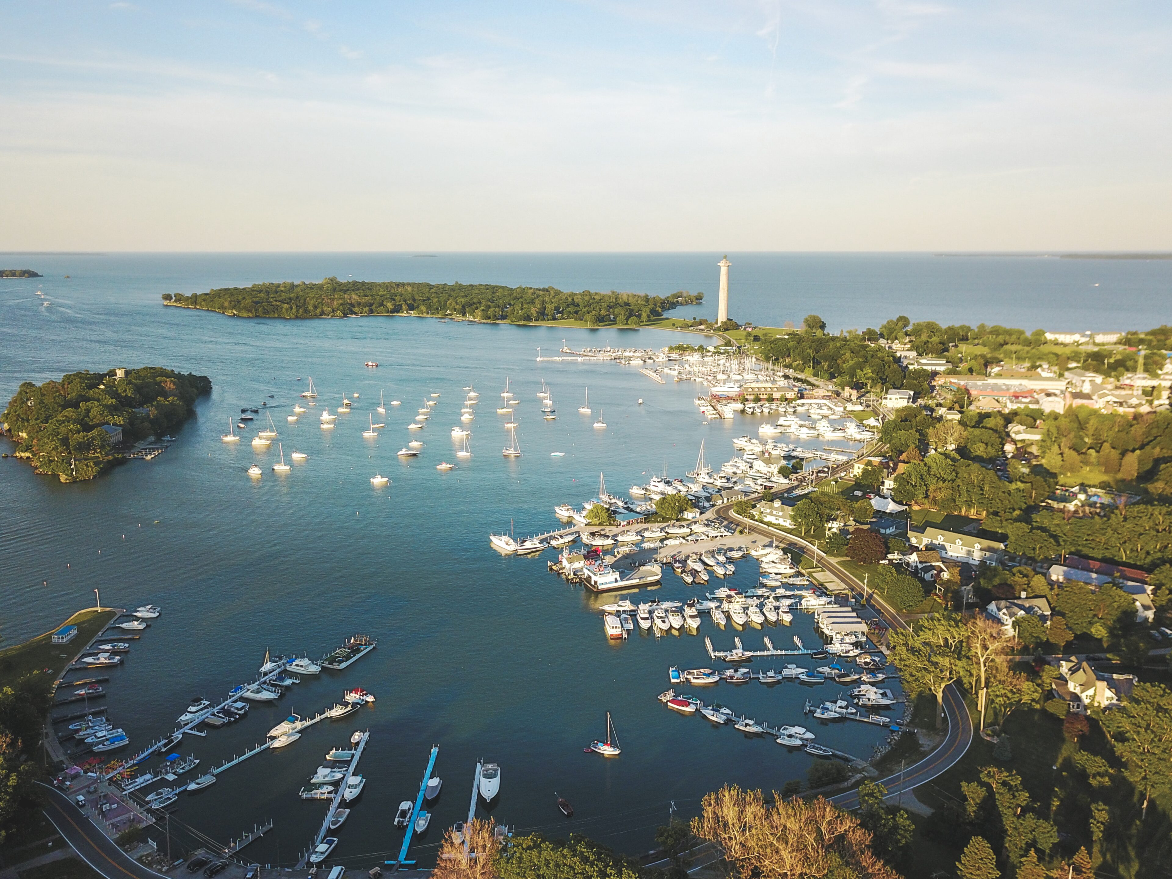 Aerial view of Put-in-Bay island and marina